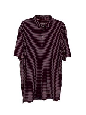 Johnnie O Mens Polo Golf Shirt Top Surf Mesh Knit Stripe Pink Blue XL